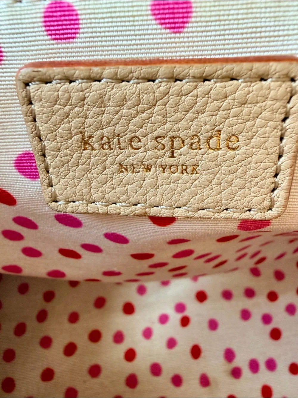 Y2K Kate Spade Large Dome Satchel Ivory Leather with Polka-dot interior